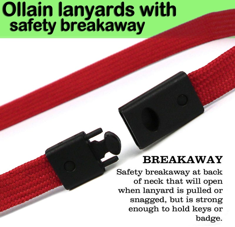 Ollain Premium Breakaway Lanyards with J-Hook - Flat Lanyards for ID Badges - Bulk Pack of 50 (Red) - Image 2